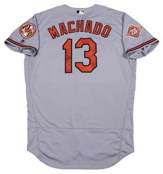 2017 Manny Machado Game Used, Signed & Photo Matched Baltimore Orioles Road Jersey Used on 4/19/17 (Resolution Photomatching & SGC)
